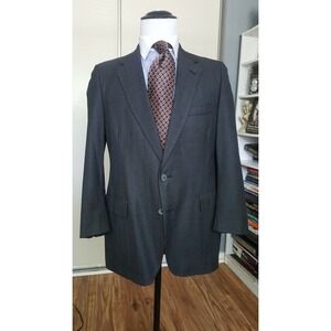 Vintage Lanvin Paris Mens 38R Gray Windowpane Sport Coat Blazer Suit Jacket